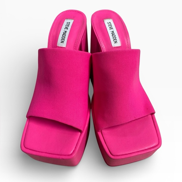 Steve Madden Tristyn Platform Mule Sandals Hot Pink Square Toe Heels Size 9 - Picture 2 of 7